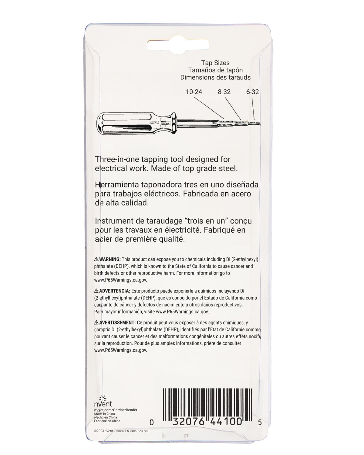 nVent GARDNER BENDER TT-10B 3-Size Tapping Tool, 6-1/2 in. Threading Tap
