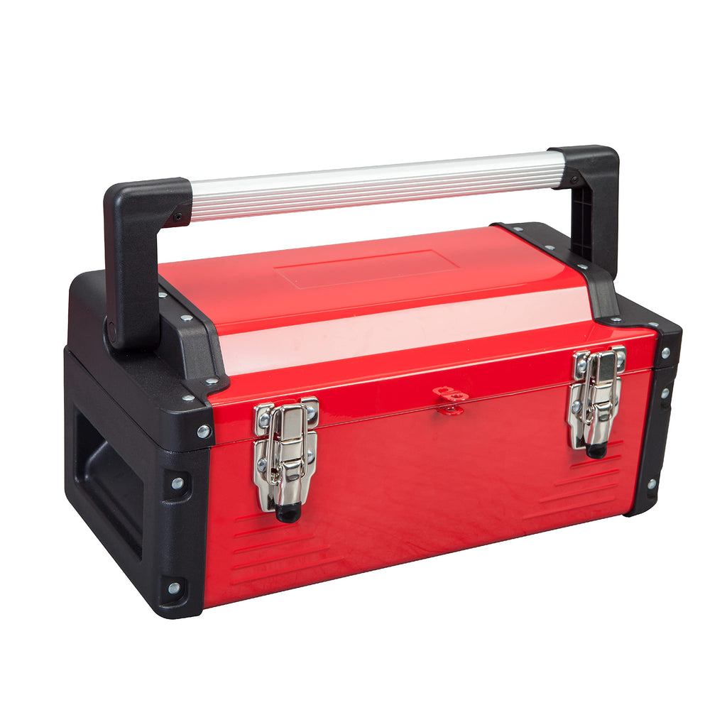 Metal Tool Box Steel 16" Inch Tool Organizer Box Durable Portable Tool Storage with Alum Alloy Handle Double-Lock