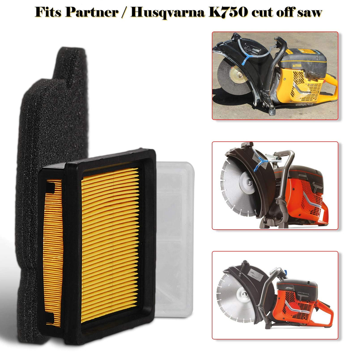 HIFROM Air Pre Inner Filter Combo Kit Compatible with Husq-varna Partner Concrete Cut Off Saw Power Cutter K750 K 750 506 36 72-01, 506 36 72-02,506 36 71-01,5063671-03 (Pack of 1)