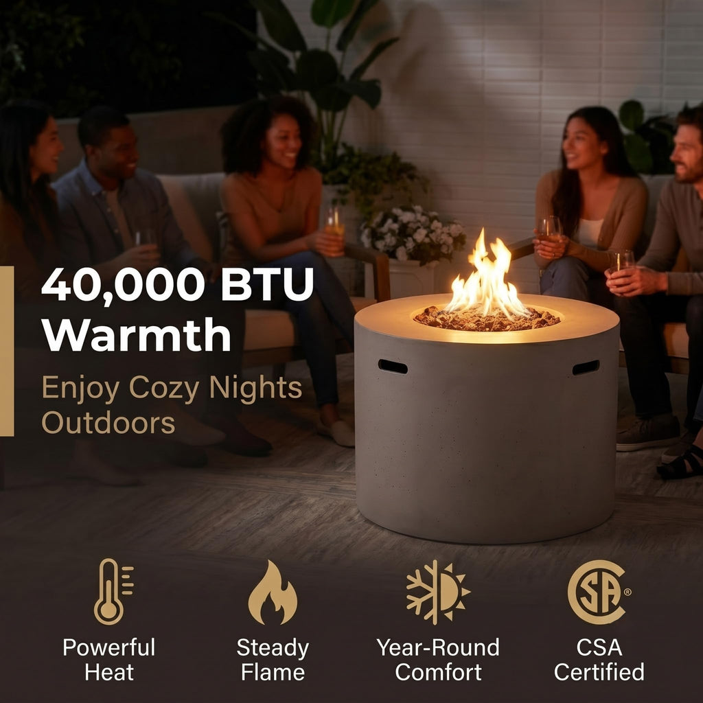 31“ Propane Fire Pit Table for Outside Patio, 40000BTU, Light Grey
