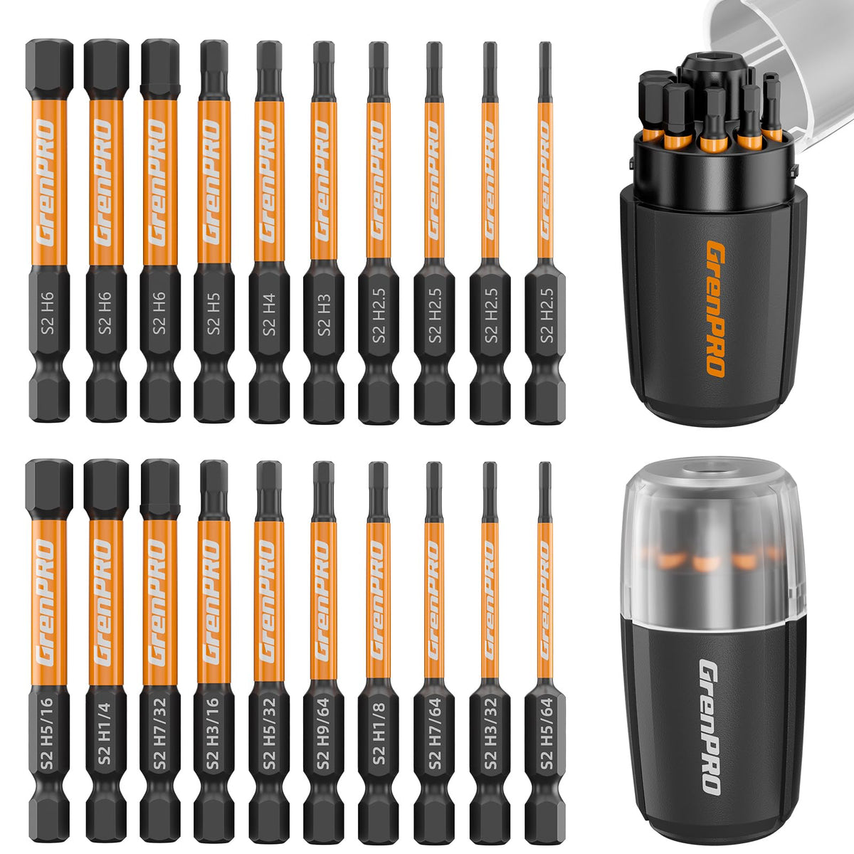 GRENPRO 20pcs Impact Driver Bit Set,2" Allen Wrench Drill Bit Set S2 Steel