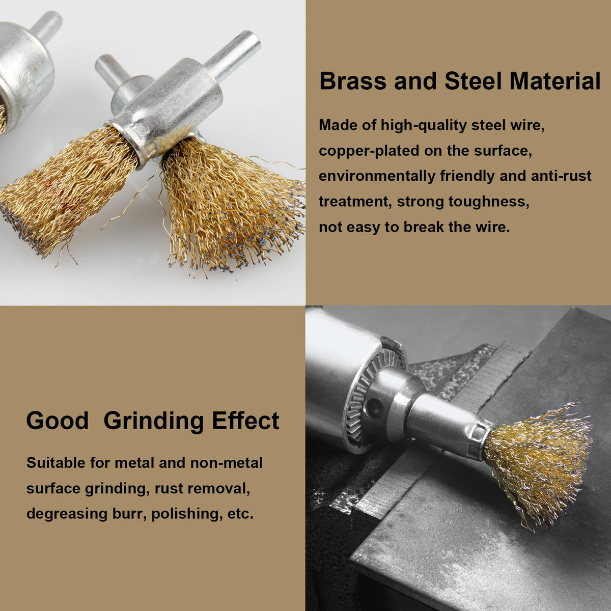 ATOPLEE 20pcs Brass Coated Wire Brush Wheel & Cup Brush Set with 1/4 Inch Round Shank,Diameter 1''(25mm) Crimped Wire Brush Wheel for Rust Removal, Corrosion and Scrub Surfaces,for Drill Attachment