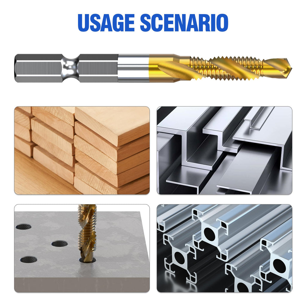 HUHAO 8Pcs Thread Tap Set Metric Spiral Point Taps Titanium Coated Machine Screw Drill Tap Bits Thread Tapping Tool,M2-M12
