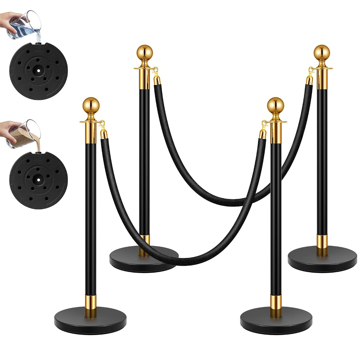 Black Stanchions and Velvet Ropes, 5 Feet Ropes and 39 Inch Posts