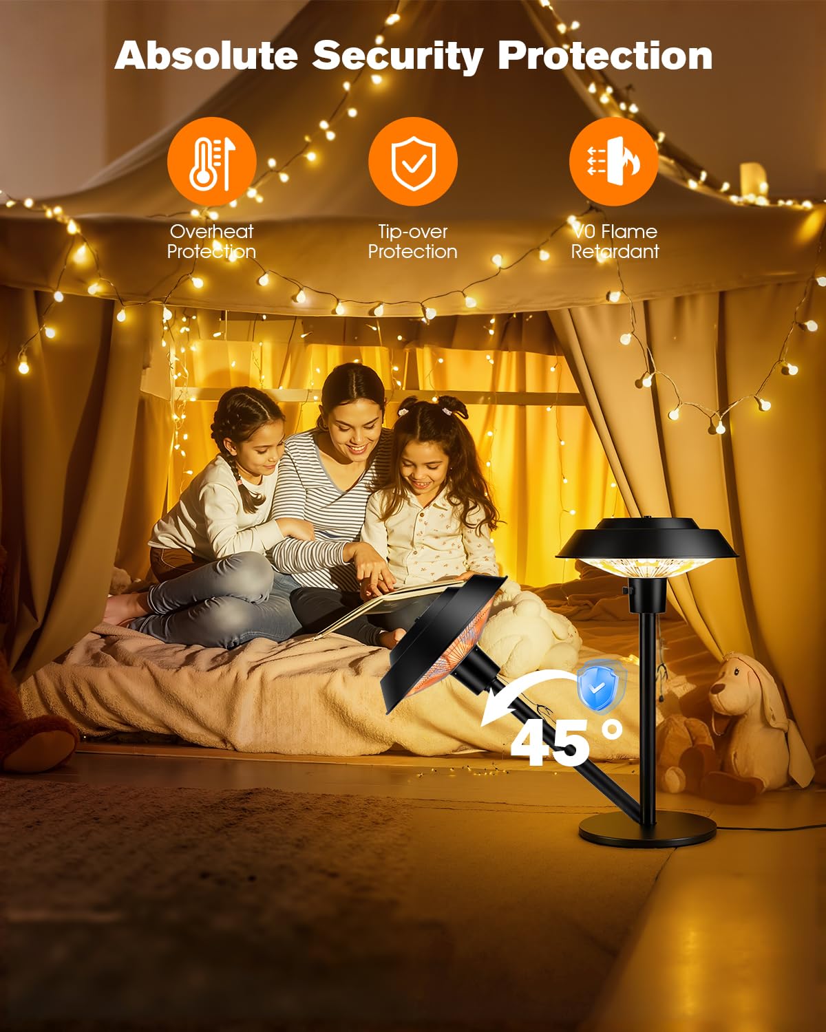 Electric Patio Heater, 1500W Portable Tabletop Infrared Heater with 3 Power Levels, IP55 Waterproof Outdoor Heater