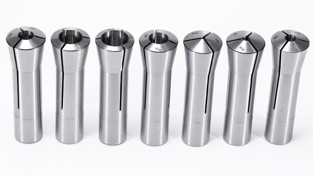 MACHALLY Precision R8 Collet Set, 7pcs, 1/8" to 7/8" " Carbon Steel, Mill Collet Set, 7/16"-20 Thread, for Milling & Mill Chuck Holder