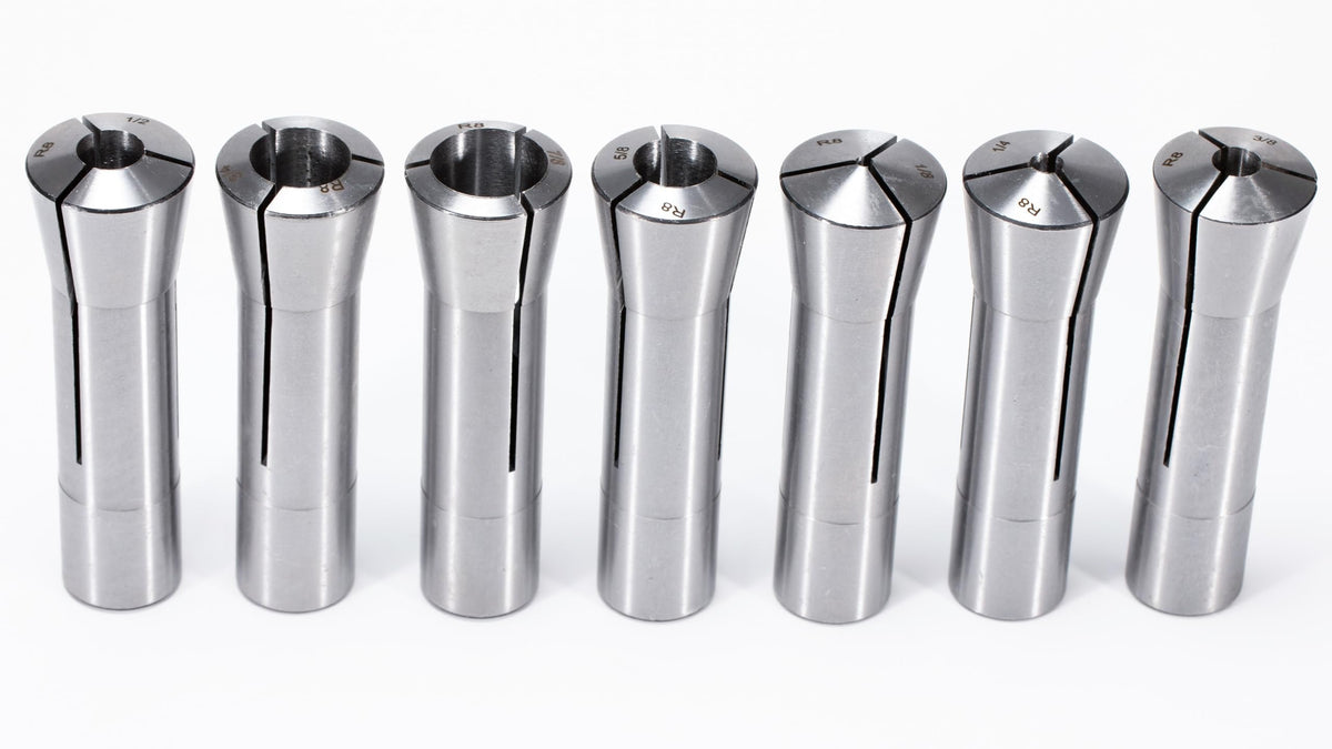 MACHALLY Precision R8 Collet Set, 7pcs, 1/8" to 7/8" " Carbon Steel, Mill Collet Set, 7/16"-20 Thread, for Milling & Mill Chuck Holder