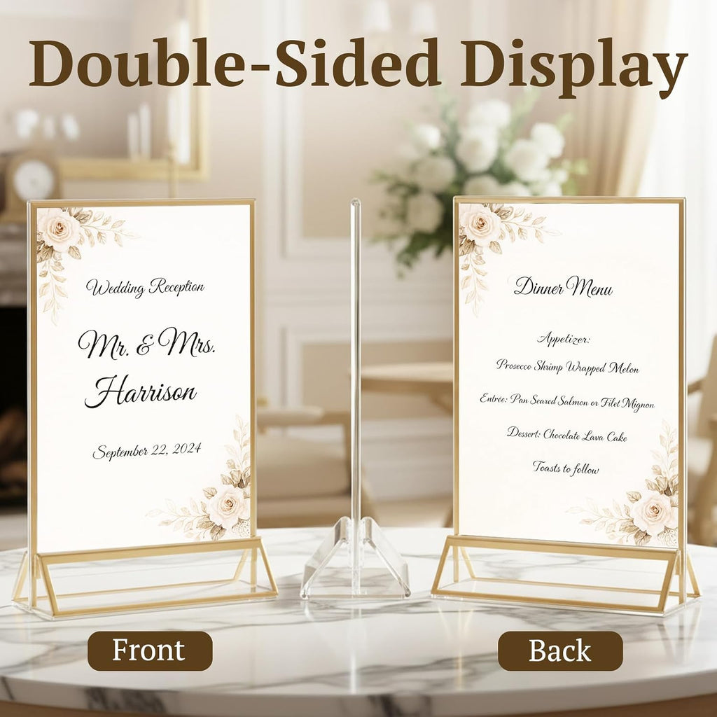 12 Pack Gold Acrylic Sign Holder 4x6 Double Sided Tabletop Stand