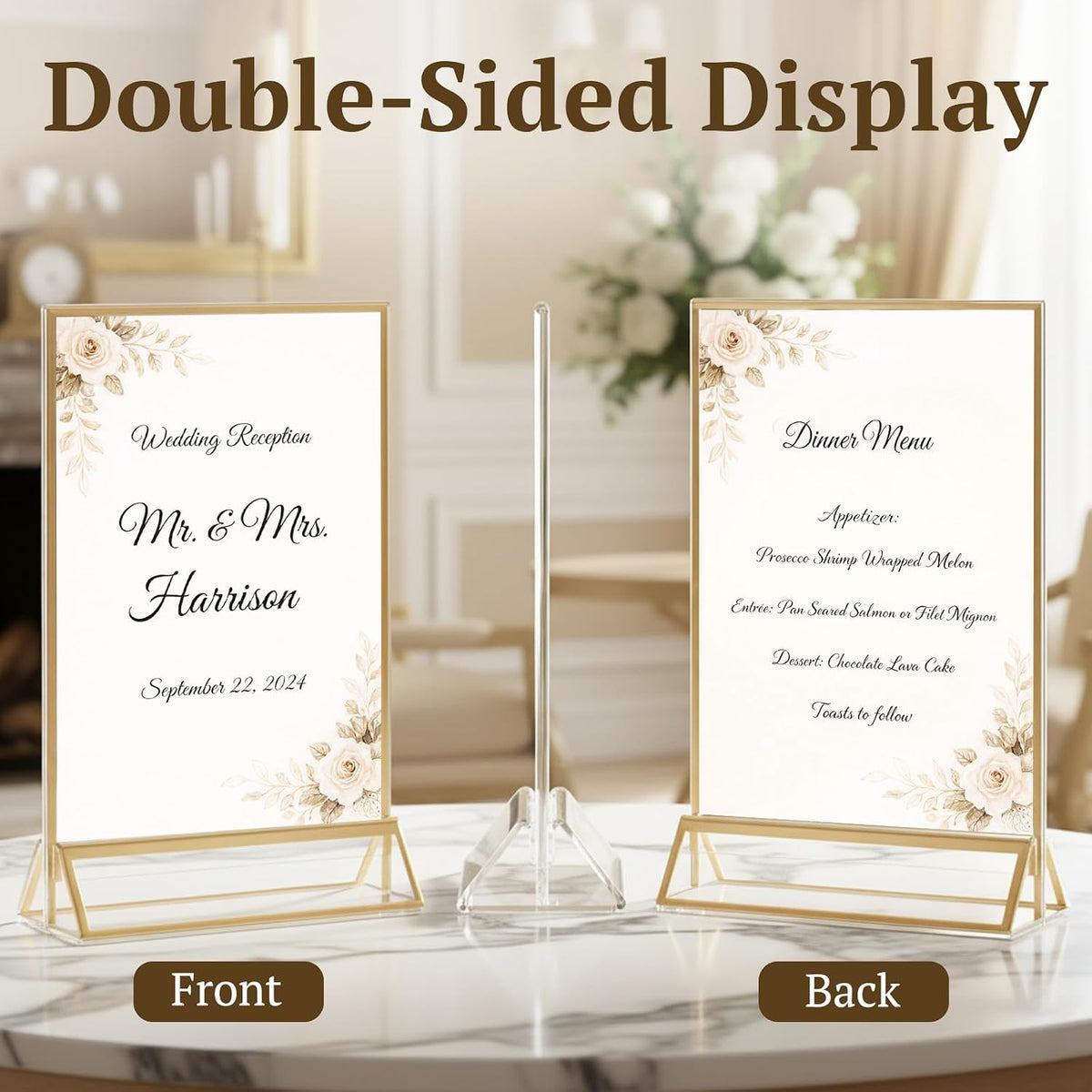 12 Pack Gold Acrylic Sign Holder 4x6 Double Sided Tabletop Stand
