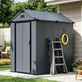 4×6 FT Resin Shed with Reinforced Floor, Outdoor Storage Shed, All-Weather Plastic Tool Storage with Lockable Door