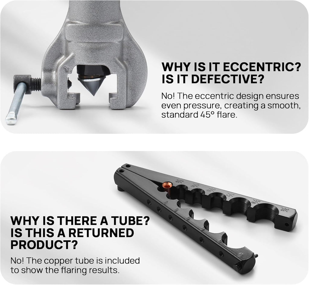 HVAC FlaringTool Kit for 1/4 to 3/4in Pipes, 45 Degree Eccentric Cone Type, 2 Flaring Splints, Single Flaring Tool