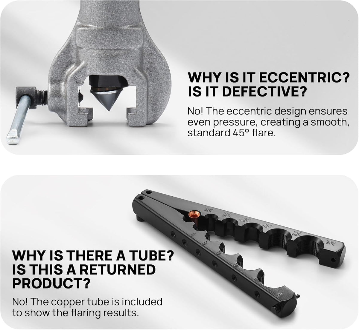 HVAC FlaringTool Kit for 1/4 to 3/4in Pipes, 45 Degree Eccentric Cone Type, 2 Flaring Splints, Single Flaring Tool