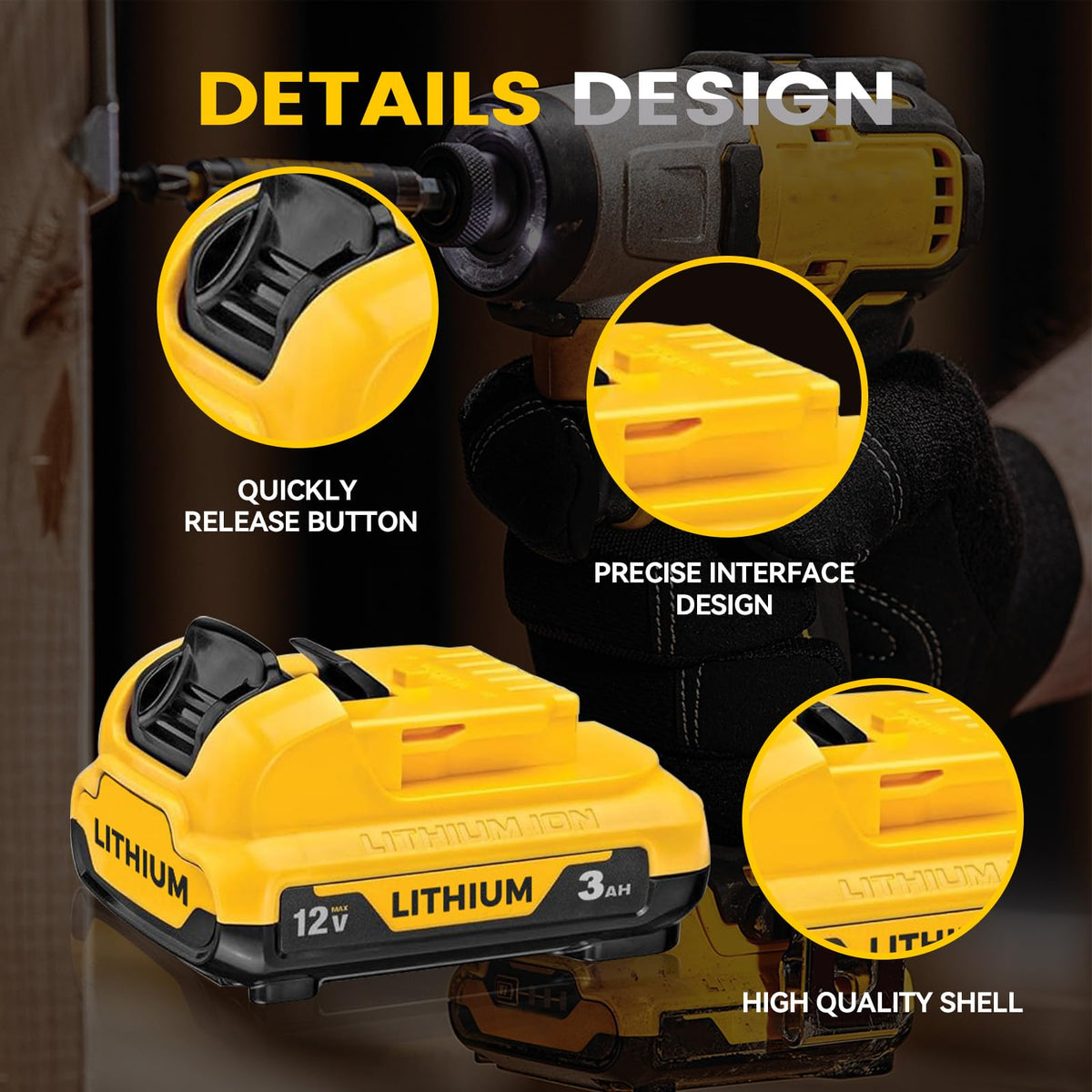 2Pack 3.0Ah DCB120 Battery Replace for Dewalt 12V Battery DEL1803
