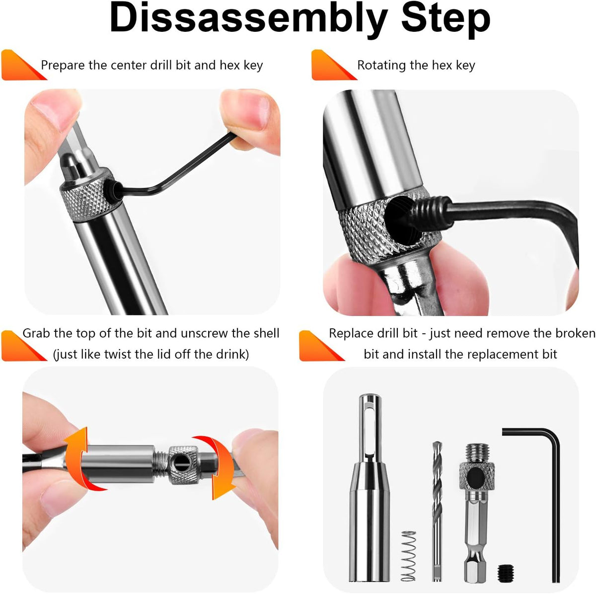 Werkzeug Self Centering Hinge Tapper Core Drill Bit Set for Woodworking, Adjustable Door Window Drill Bits with 1 Hex Key & 8 Replacement Drill Bits (5/64-1/4 Inches), 16 Pieces