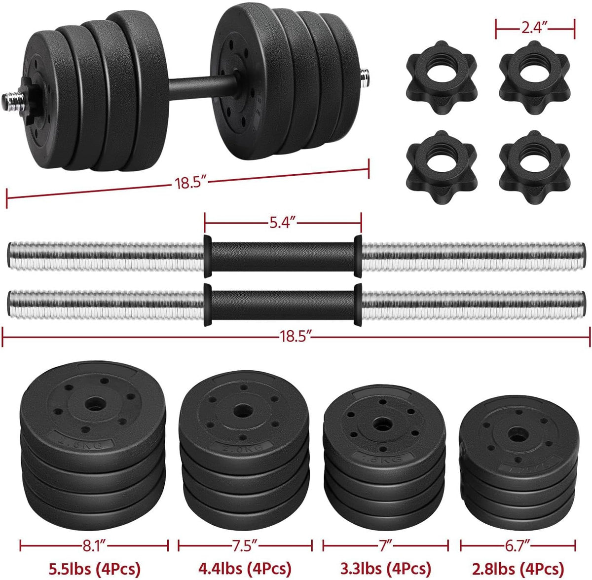 Adjustable Dumbbell Sets Free Weights for Women Men Beginner Dumbbells Changeable Home Gym Apartment Exercise &