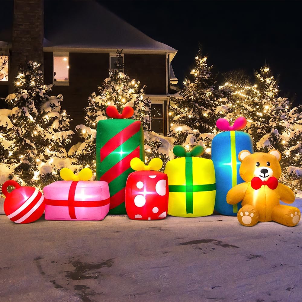 10FT Giant Christmas Inflatables Outdoor Decorations Gift Boxes and Bear