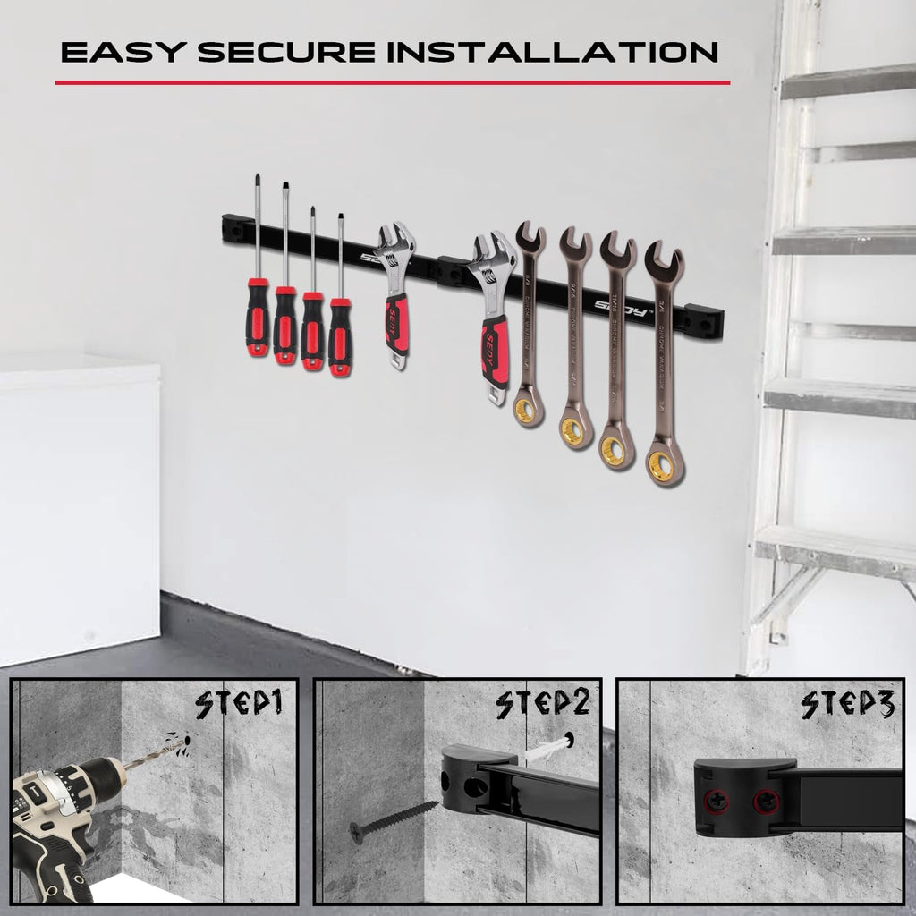 Magnetic Tool Holder Storage Organizer: 7-Piece Garage Wall Mount Rack Organization Strip Power Magnet Organizers