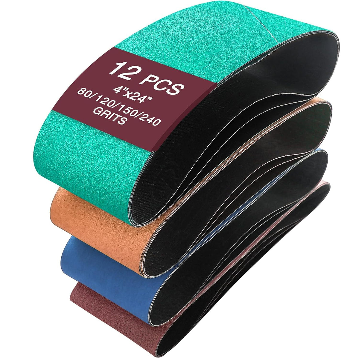 4" x 24" Sanding Belts for Belt Sander, Assorted Grits 12 Pcs (3 Each of 80 120 150 240), Aluminum Oxide Sanding Belts for Woodworking Metal Polishing Knife Sharpening