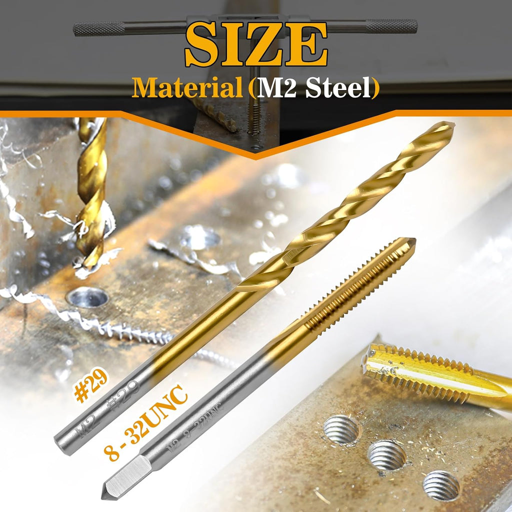 8-32 UNC Tap and #29 Drill Bit Kit for Metal, M2 HSS Drill and Tap Set