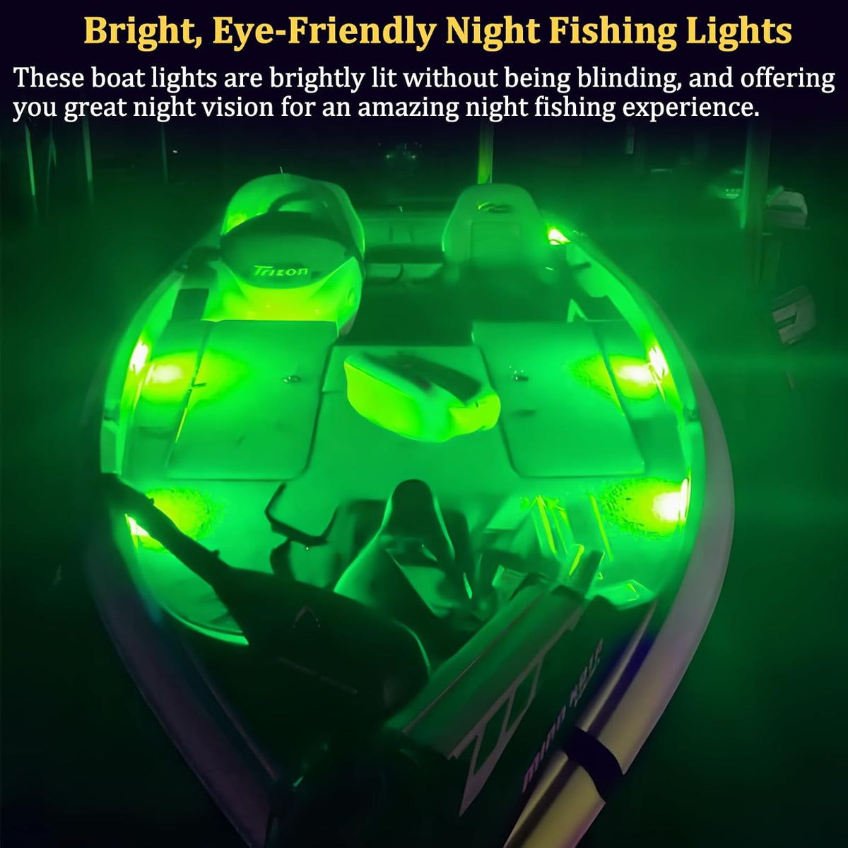 Upgraded Boat Interior Lights, No Drill Install Marine LED Lights with Adhesive & IP67 Waterproof, Boat Deck/Cockpit Lighting for Night Fishing Safety, Green