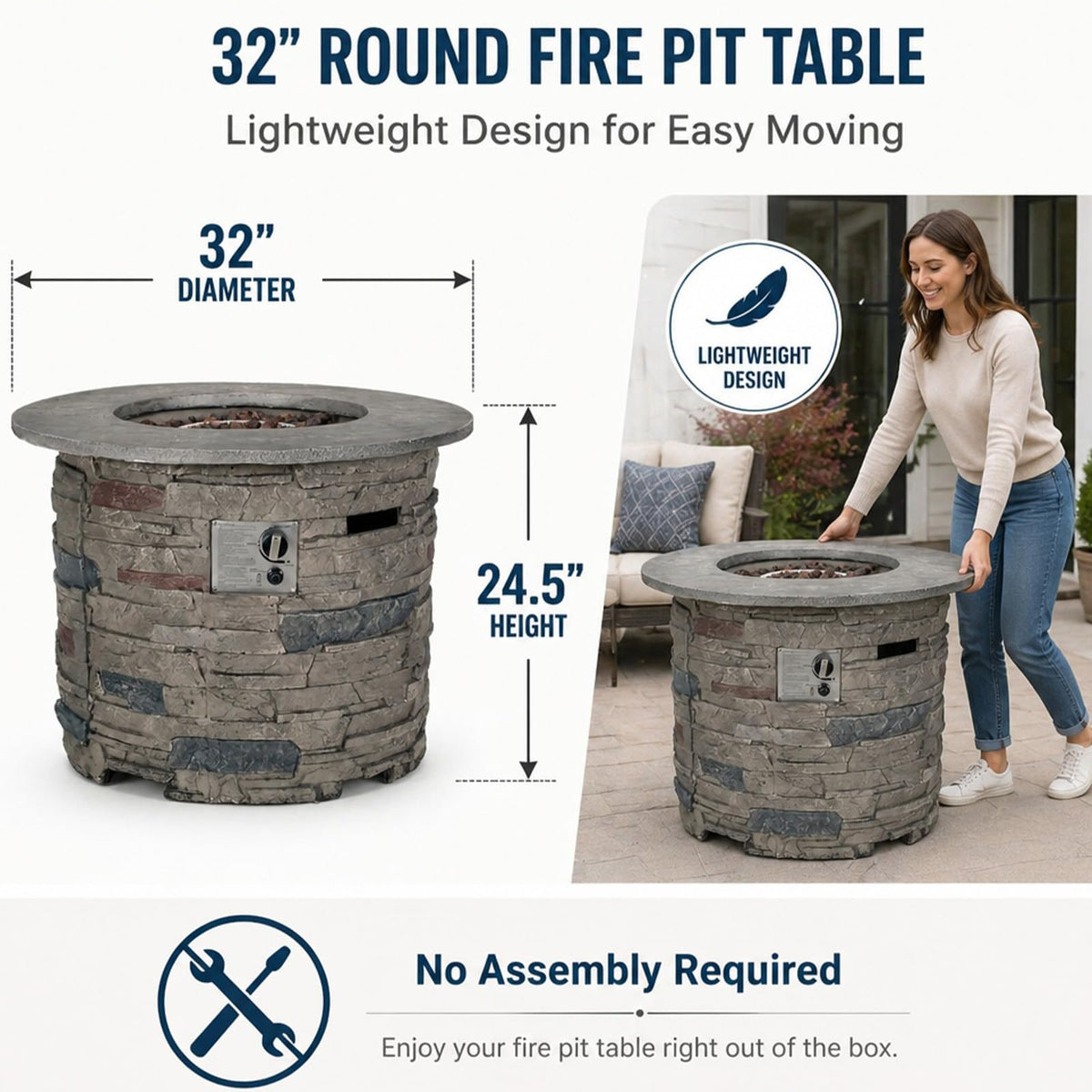 Propane Fire Pit Table, 31 Inch Firepits for Outside, Round Gas Fire Pit for Outside Patio, Propane Fire Table