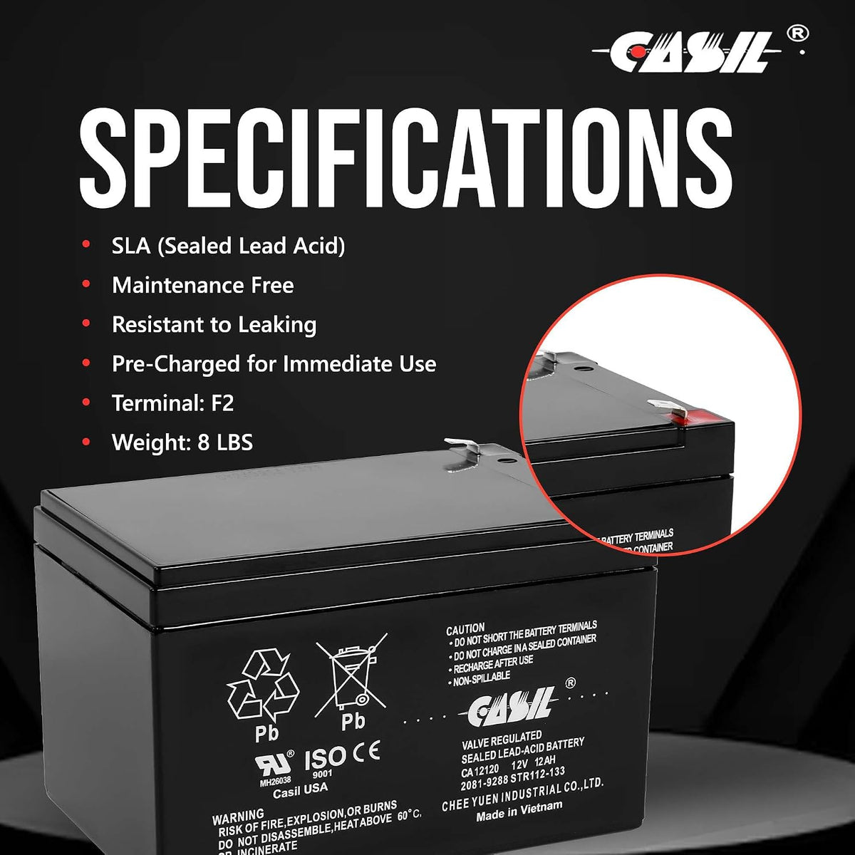 Casil 12V 12Ah SLA AGM Battery 2 Pack – Mobility Scooter Replacement for Go-Go Elite Traveller SC40E SC44E, Sealed Lead Acid Rechargeable 12 Volt 12Ah Battery
