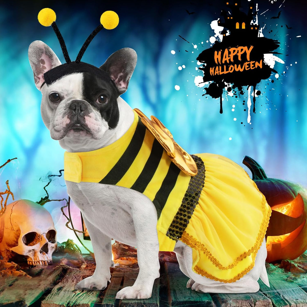 Bee Dog Halloween Costumes, Bumblebee Dog Costume for Small Medium Dogs Cats