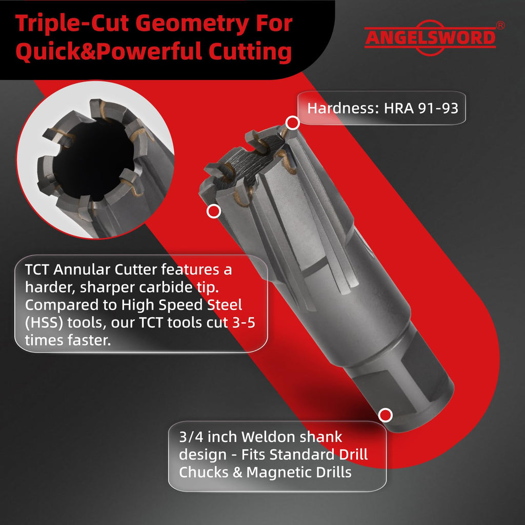 ANGELSWORD TCT Annular Cutter Diameter 11/16", Cutting Depth 1-3/8" Tungsten Carbide Tipped, Mag Drill Bits Kit for Magnetic Drill Press, with One 1/4"*3.5" Pilot Pin