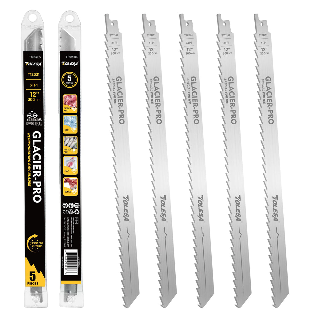TOLESA Reciprocating Saw Blades, 12" 3TPI for Frozen Meat, Bone, 5-Pack