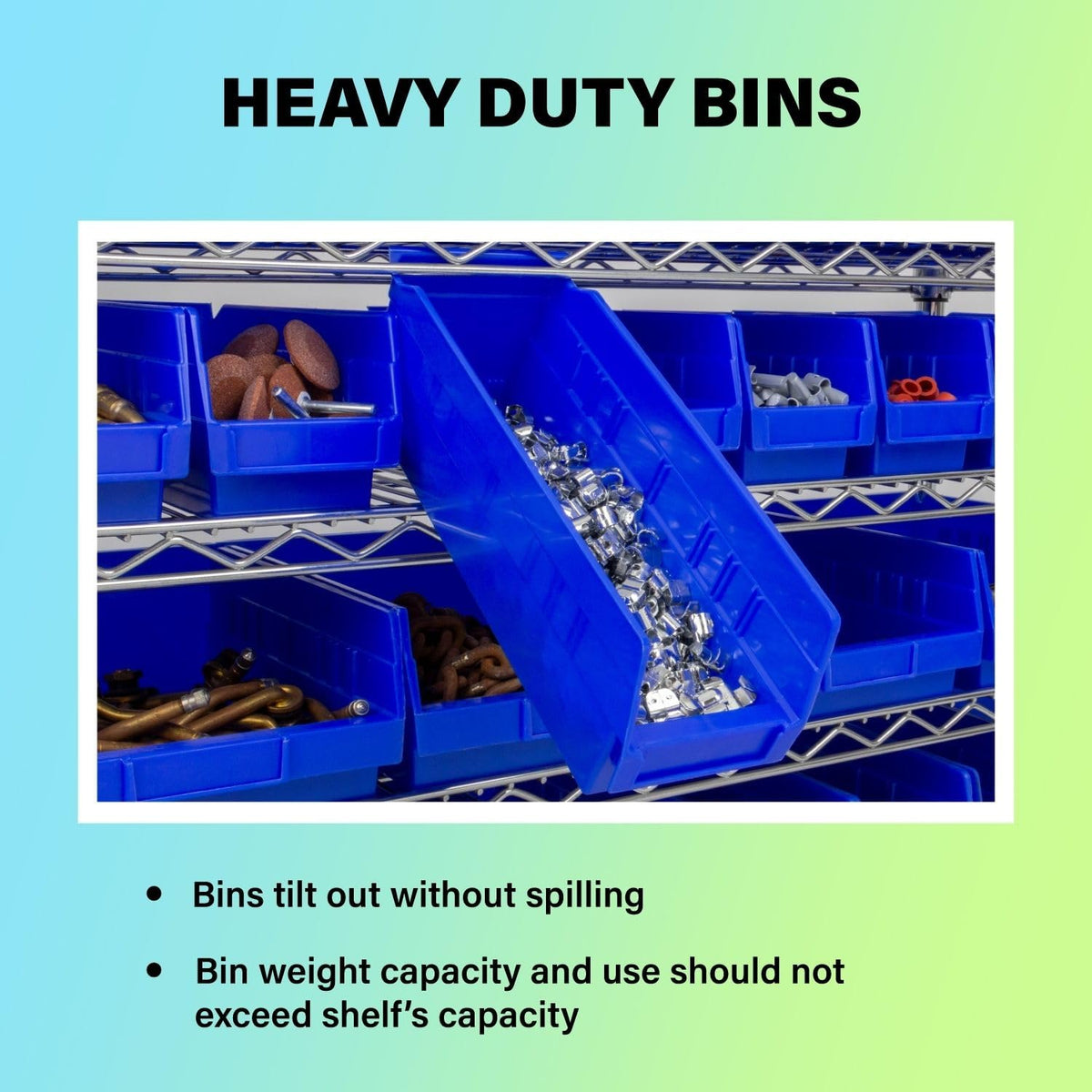 30164 Heavy Duty Plastic Shelf Bins, 24"x 6.5"x 4", Blue, 6-Pk