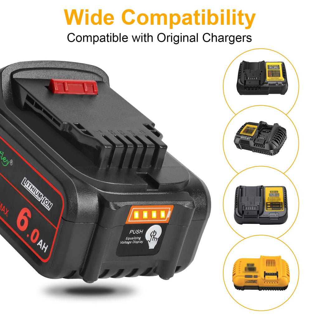 2 Pack 20V 6.0Ah Replacement Battery Compatible with Dewalt Tool