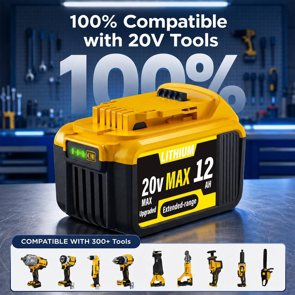 2 Pack 12000mAh Replacement for Dewalt 20V MAX Battery, High Capacity Compatible with DCB200 DCB201 DCB203 DCB204