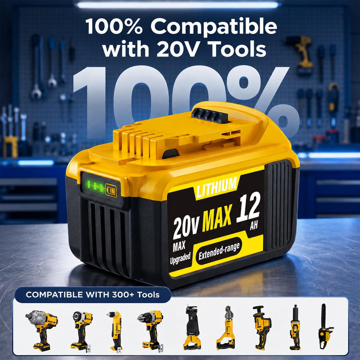2 Pack 12000mAh Replacement for Dewalt 20V MAX Battery, High Capacity Compatible with DCB200 DCB201 DCB203 DCB204