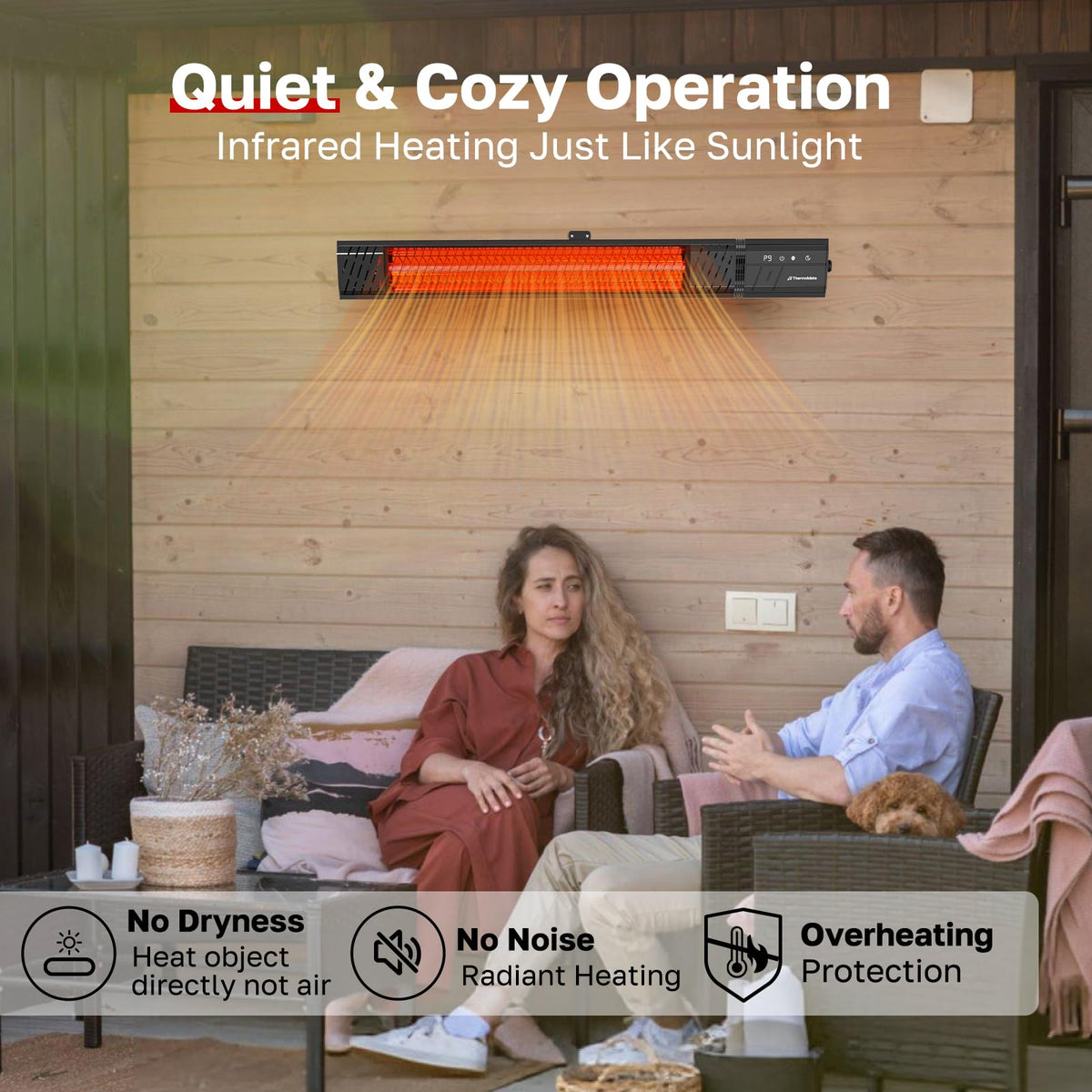 Infared Patio Heater for Outdoor, Electric 1500W IP65 Waterproof with Remote, 9 Heating Levels & 24H Timer for