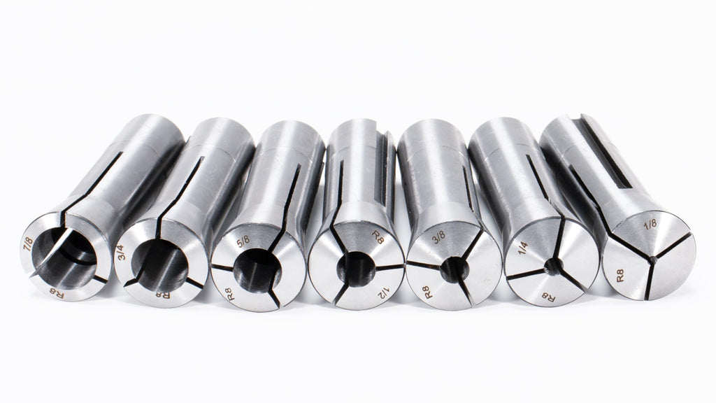 MACHALLY Precision R8 Collet Set, 7pcs, 1/8" to 7/8" " Carbon Steel, Mill Collet Set, 7/16"-20 Thread, for Milling & Mill Chuck Holder