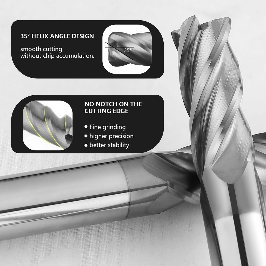 ALYICIA 3/16" Carbide Corner Radius End Mills with 0.06" Radius for Steel