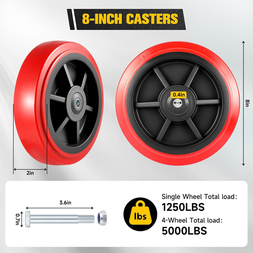 8 Inch Wheels，Heavy Duty Replacement Wheels,Caster Set of 4 Load 5000 Lbs