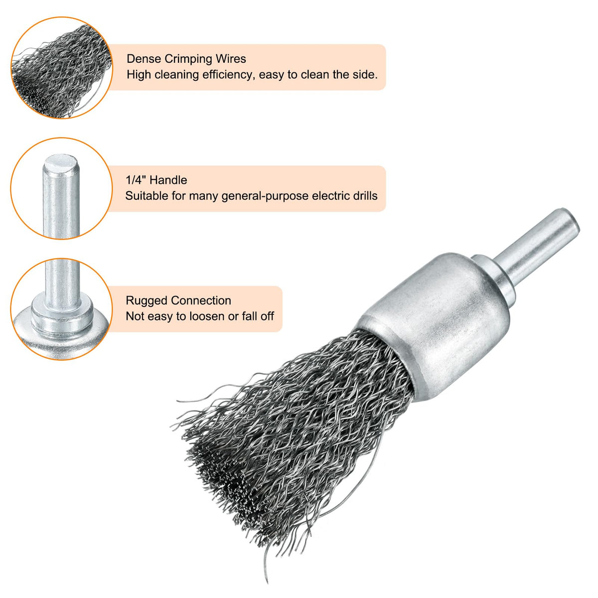 uxcell 10pcs Wire Brush for Drill 3/4" Dia. Abrasive Wire Wheel 1/4" Round Shank Stainless Steel Cup Brush Coarse Crimped Drill Attachment for Cleaning Rust Paint Abrasive