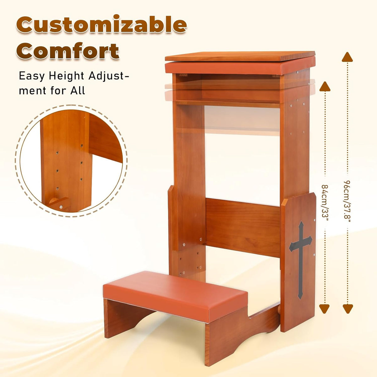 Prayer Kneeler Bench with Book Rest, Adjustable Height