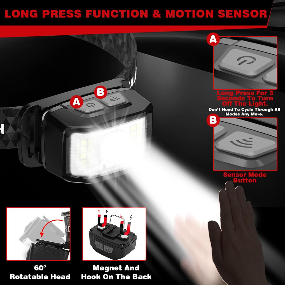 Headlamp Rechargeable,2 Pack 2000 Lumen Super Bright 16 Modes Led Headlamp
