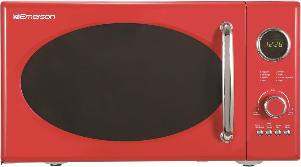 MWRG0901RD 0.9 Cu. Ft. Retro Microwave with 1,000W Grill Function, 800W Cooking Power, LED Display, 5 Power Levels, 8
