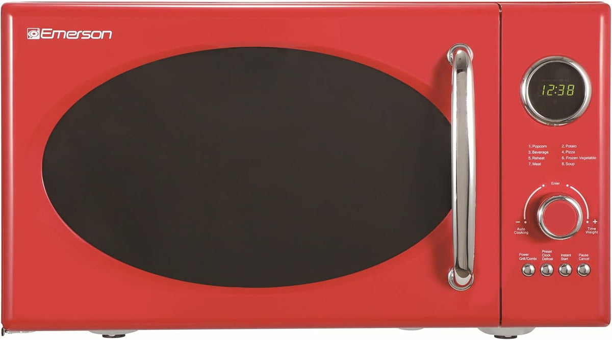 MWRG0901RD 0.9 Cu. Ft. Retro Microwave with 1,000W Grill Function, 800W Cooking Power, LED Display, 5 Power Levels, 8