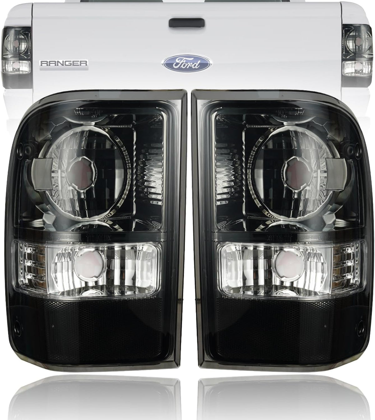 Tail Light Assembly for 2001-2011 Ford Ranger (Excl. STX) | Direct Fit OE Replacement | Driver & Passenger Pair | No Bulbs/Harness (Smoke)