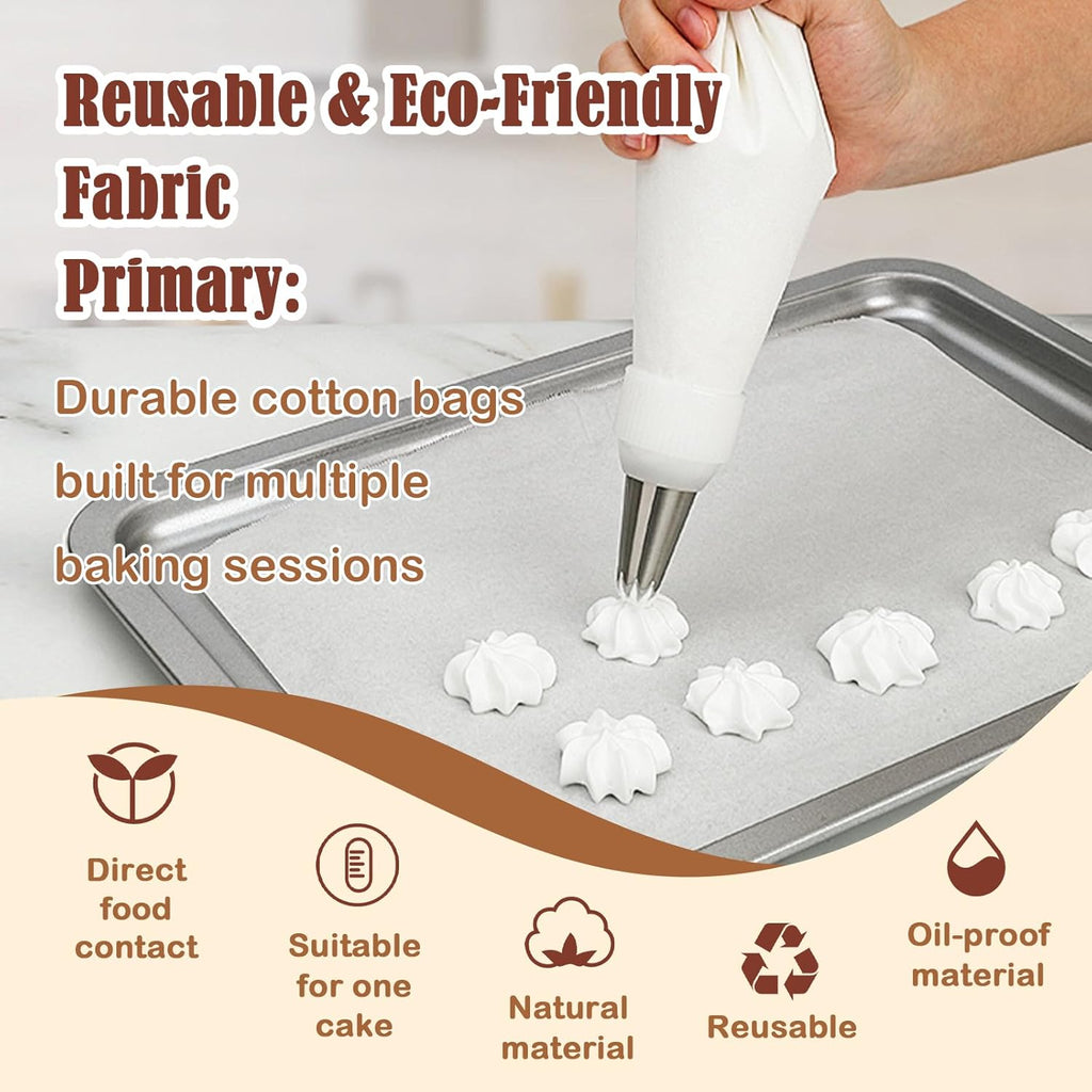 9-Piece Reusable Piping Bags and Tips Set with Stainless Steel Nozzles