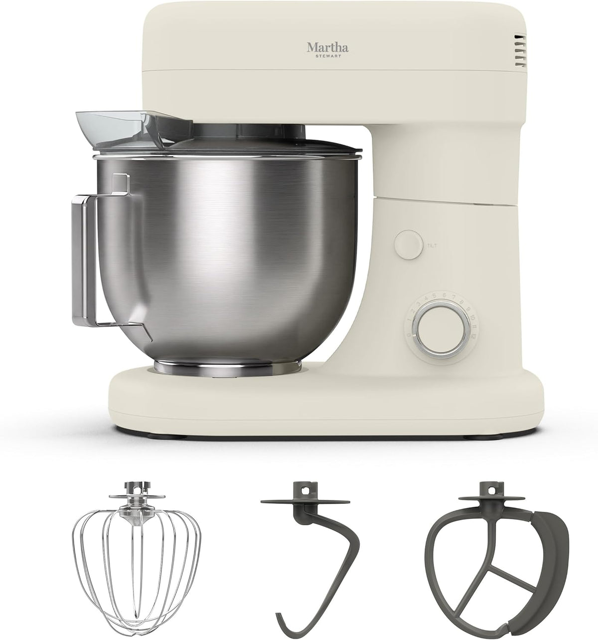 5.3QT Tilt Head Stand Mixer, 12 Speeds, Stainless Steel Bowl | Dough Hook, Stainless Whisk, Beater, Removable Splash