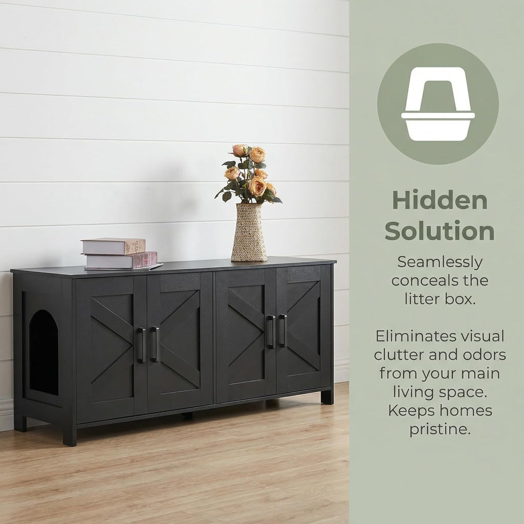 47.2”L Cat Litter Box Enclosure for 2 Cats, Black
