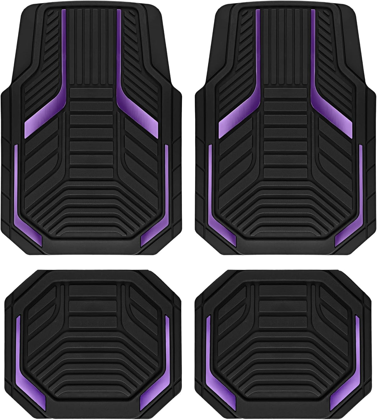 Heavy Duty Rubber Floor Mats, Purple Aluminum Film Car Mats Set, Front and Rear Car Mats with Anti-Slip Backing, All