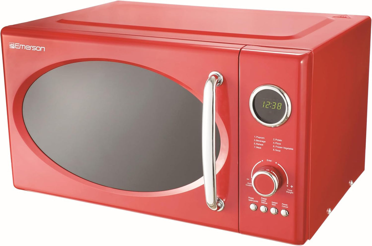 MWRG0901RD 0.9 Cu. Ft. Retro Microwave with 1,000W Grill Function, 800W Cooking Power, LED Display, 5 Power Levels, 8