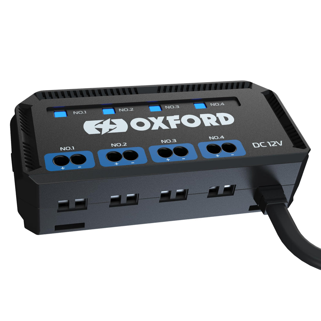 Oxford Motorcycle 12V Fuse Box with Relay. Quick Wiring 4-Way Fuse Holder with Indicator Lights & 5A Fuse for Motorcycle, Motorbike Headlights, Navigation, Phone Holder, Charger, Heated Grips etc.