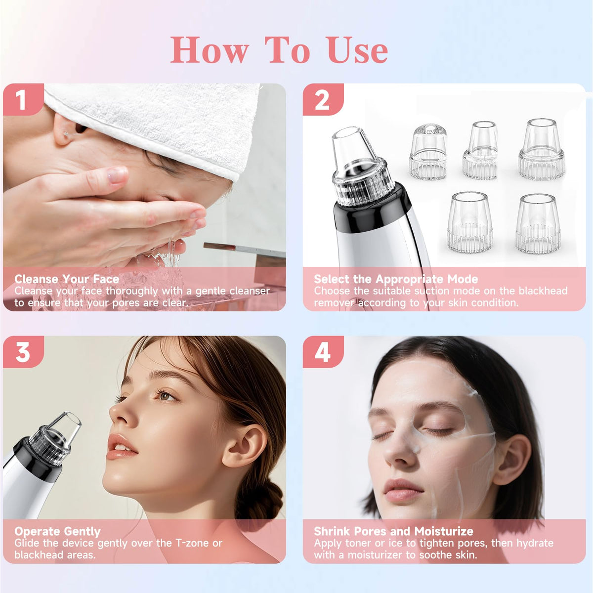 Blackhead Remover Vacuum, Facial Pore Extractor, 5 Suction Levels, 5 Probes